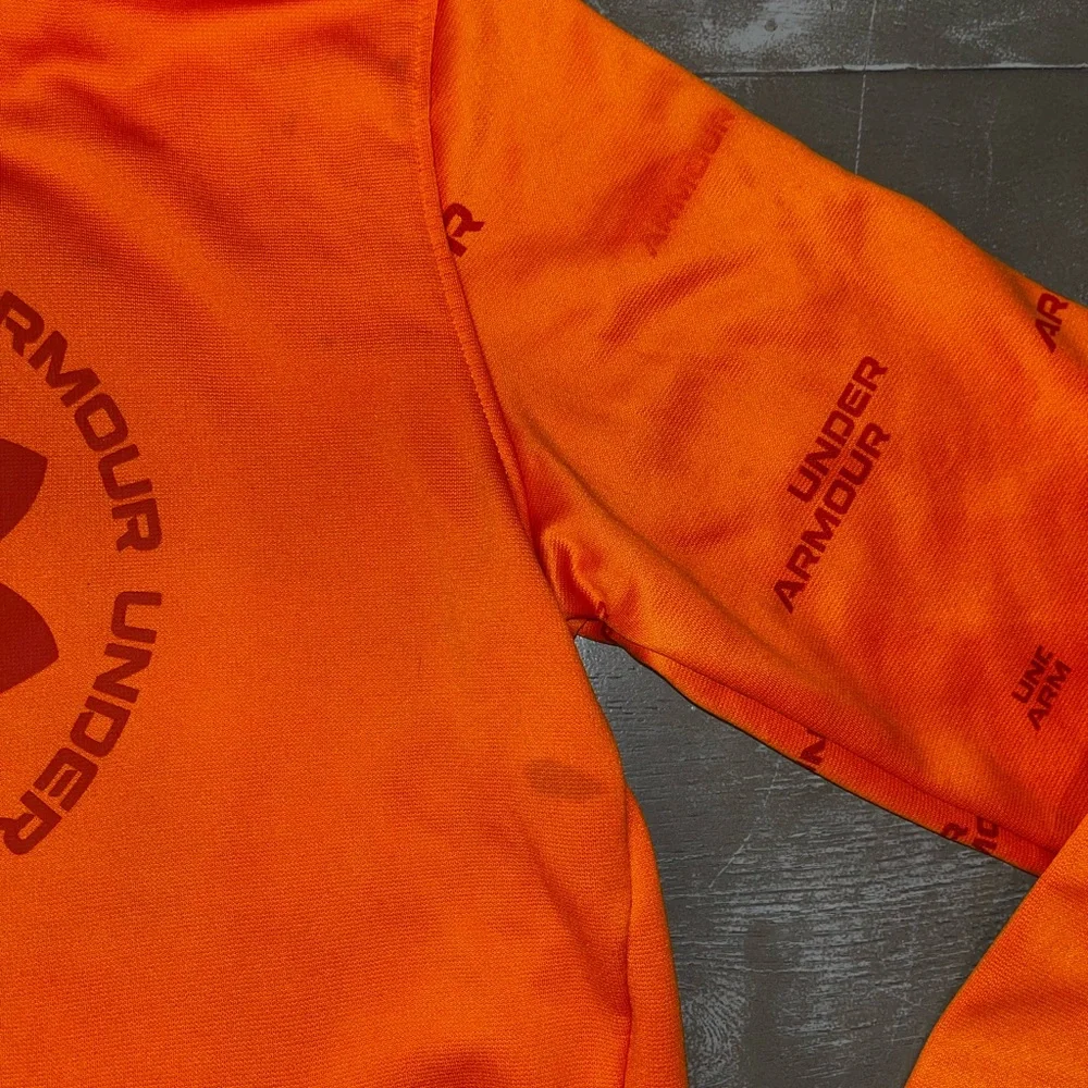 Under Armour Hunting Orange Hoodie Pullover Boys Large Kangaroo Pocket Sweat
